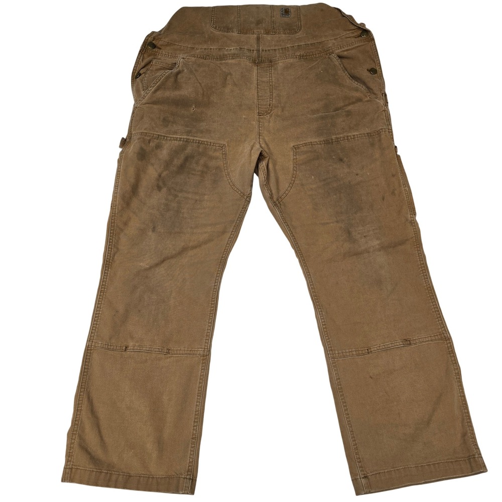Carhartt Mens Double Front Logger Bib Overalls Brown Duck Canvas Workwear Pants